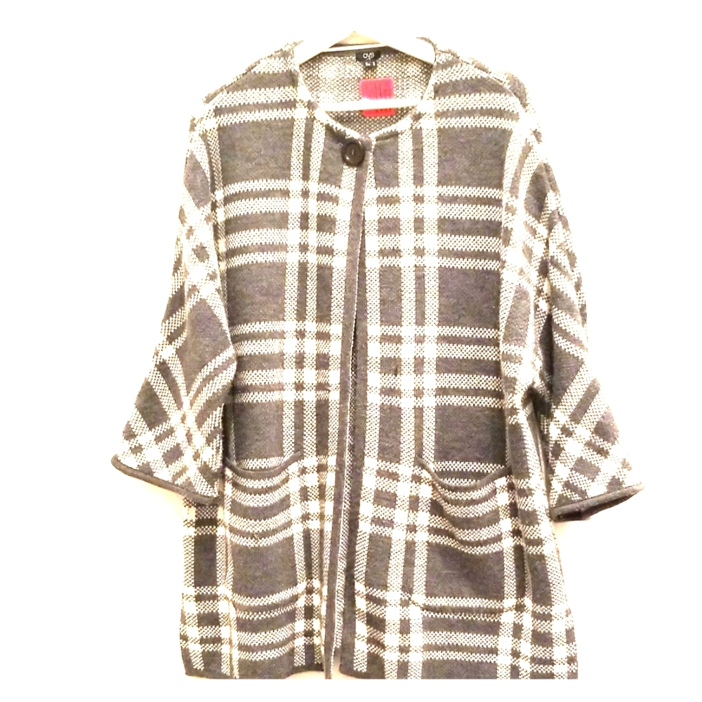 Women M Knit Comfortable Grey White Jacket